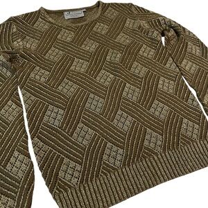 Vintage Joyce Metallic Knit Sweater |‎ Woven Pattern | Sparkly Gold Tinsel Yarn